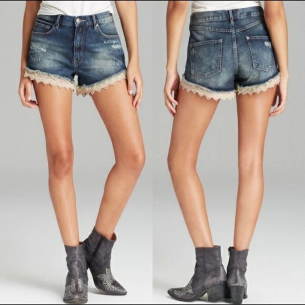 Free People Crochet Lace Trim Denim Jean Shorts 27